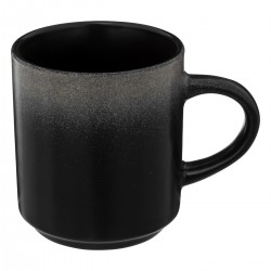 Rack de 4 mugs en grés noir et bleu nuit et son support en métal noir.