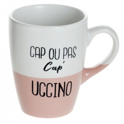 Mug à café "Cap ou pas cap" bicolor blanc et rose pâle en céramique